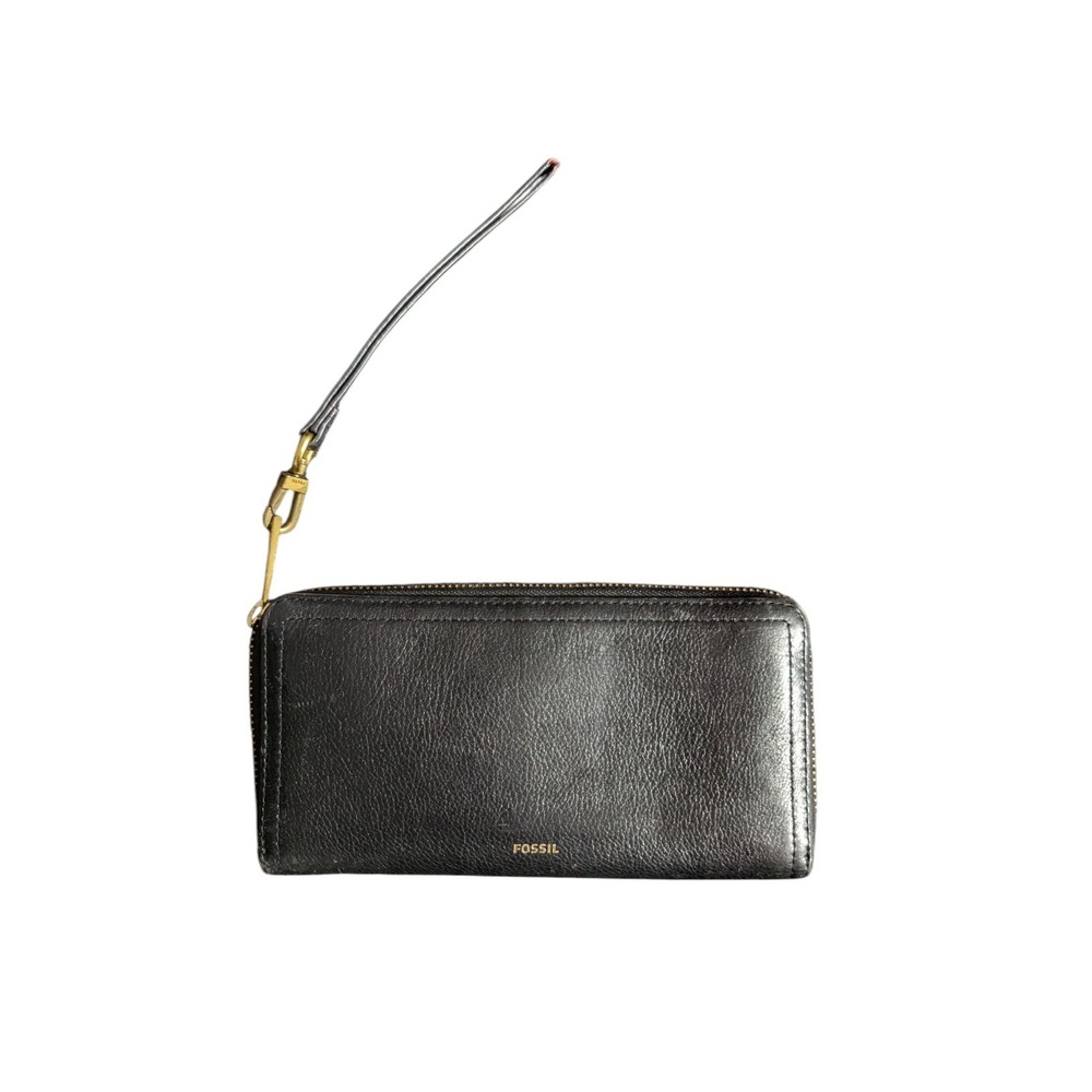 FOSSIL Logan Leather Zip‎ Around Clutch Wallet Black
